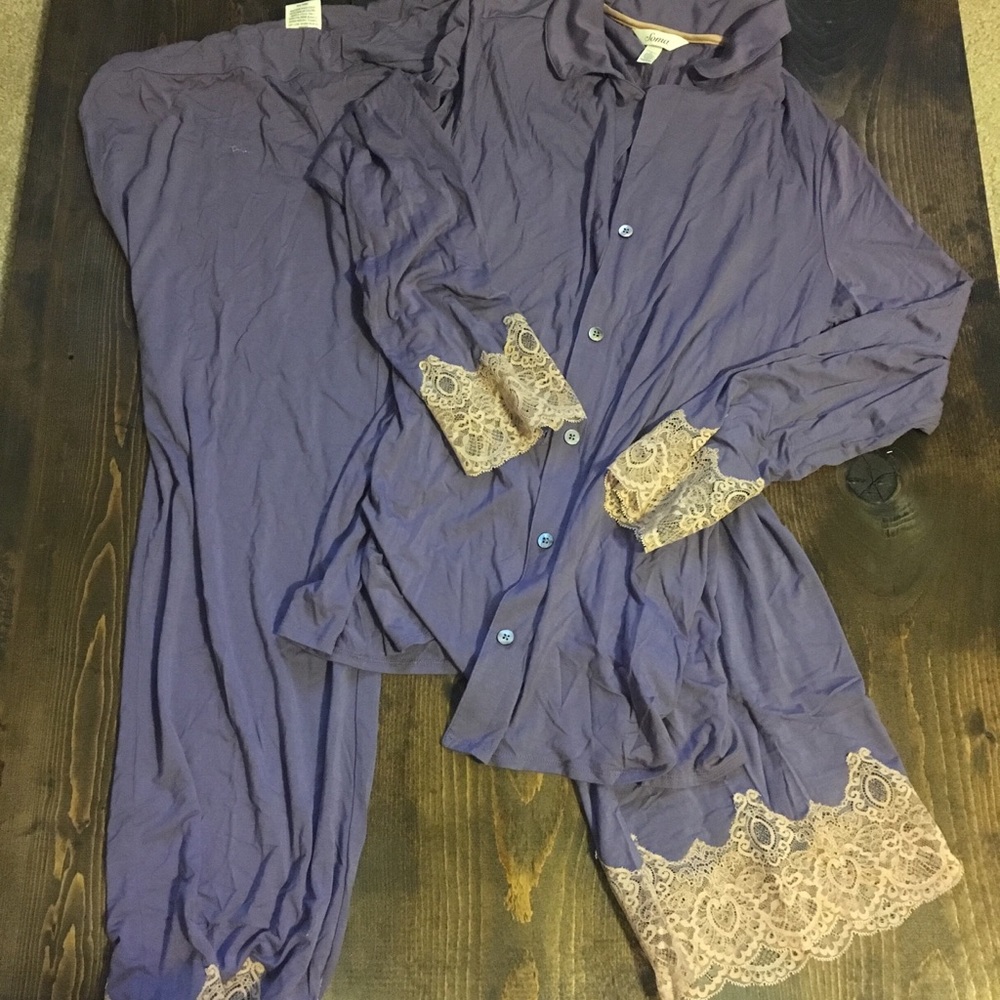 Soma Purple Pajamas with Beige Lace Trim